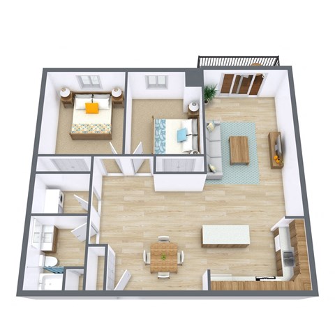 Floor plan for 2 beds, 1 bath, 985 sqft